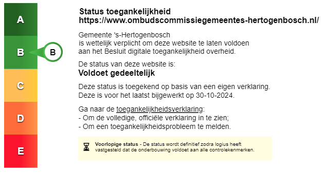 Toegankelijkheidsstatus B Ombudscommissie 's-Hertogenbosch